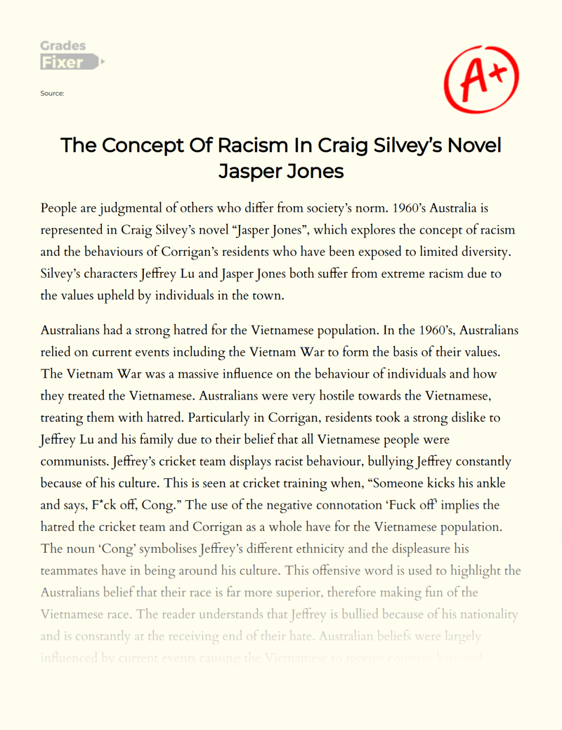 Jasper Jones: Racism in Craig Silvey’s Novel  Essay