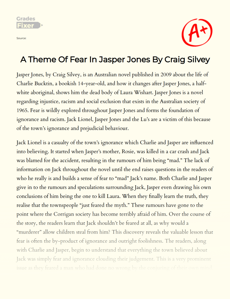 A Theme of Fear in Jasper Jones by Craig Silvey Essay