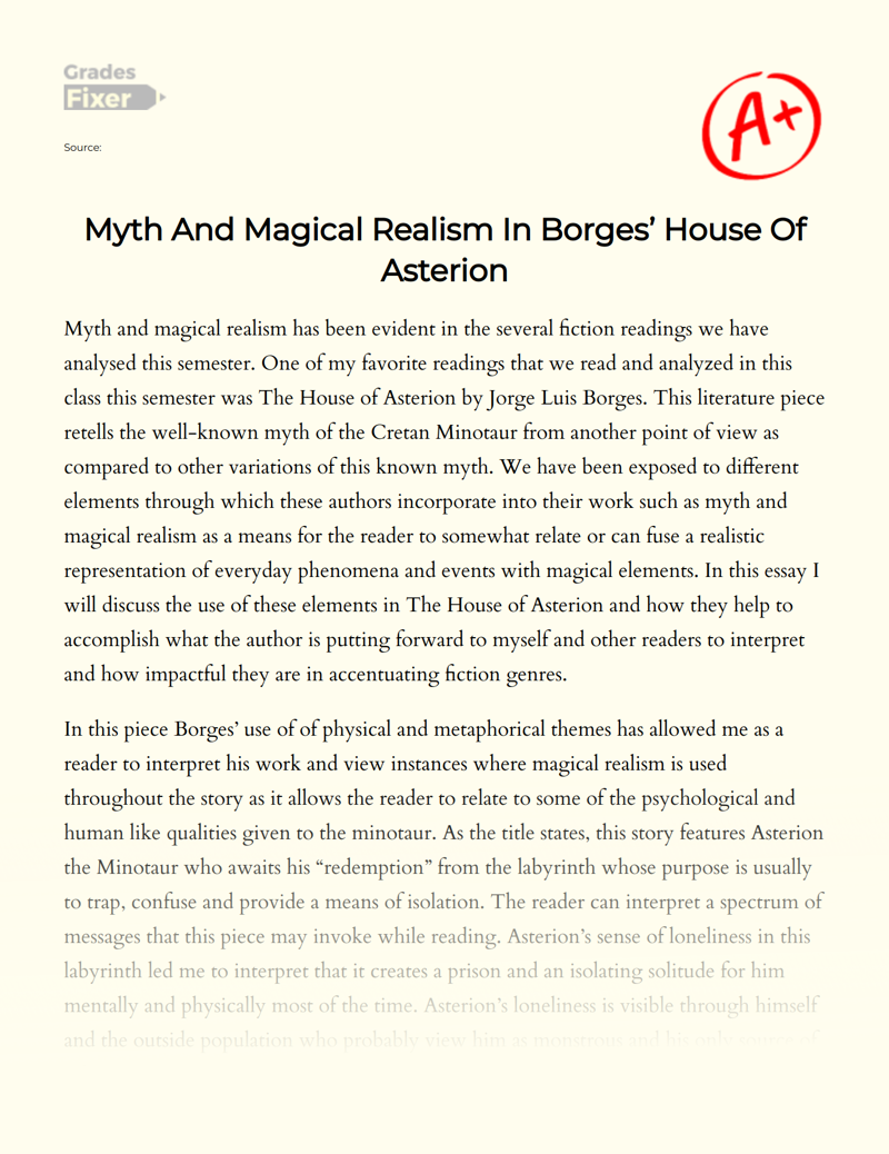 Myth and Magical Realism in Borges’ House of Asterion Essay