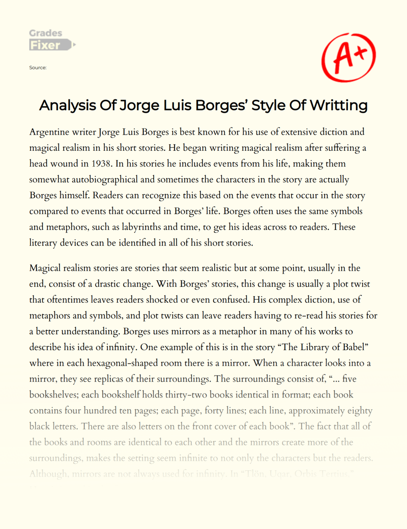 Analysis of Jorge Luis Borges’ Style of Writting Essay