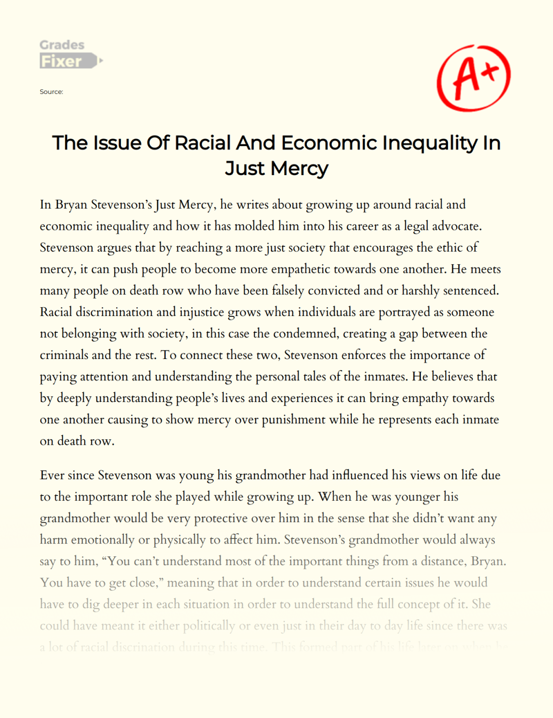 The Issue of Racial and Economic Inequality in Just Mercy Essay