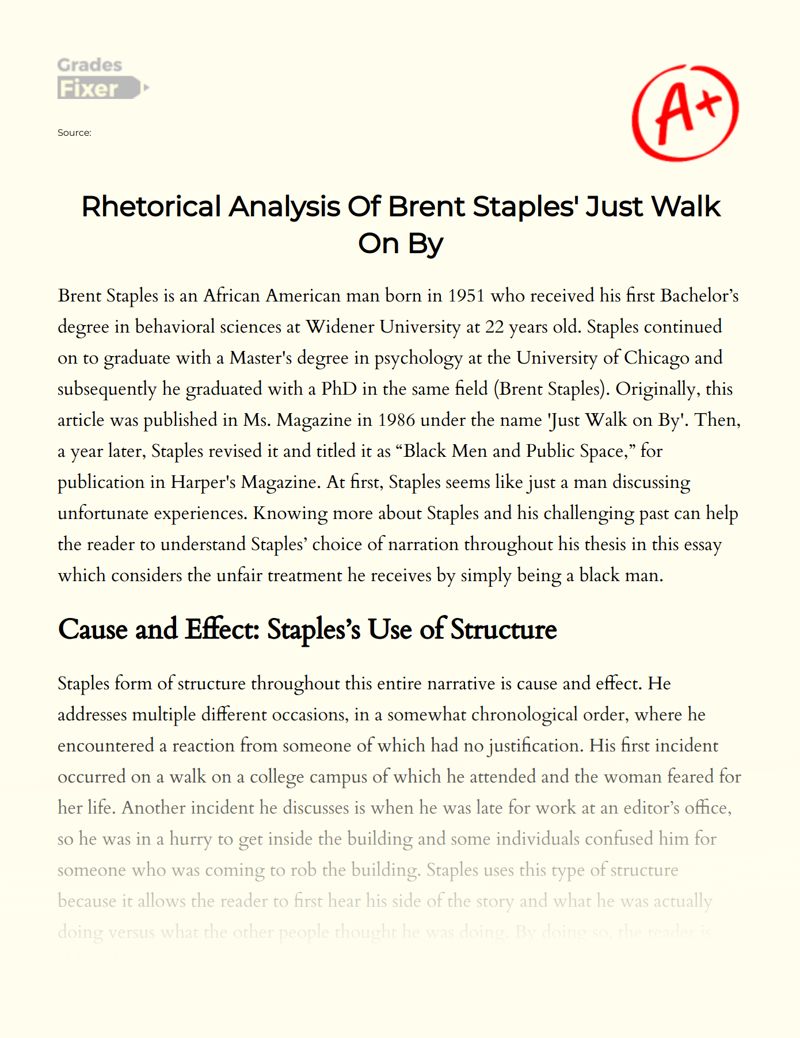 just walk on by brent staples thesis