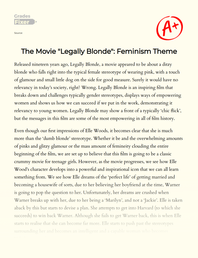 The Movie "Legally Blonde": Feminism Theme Essay