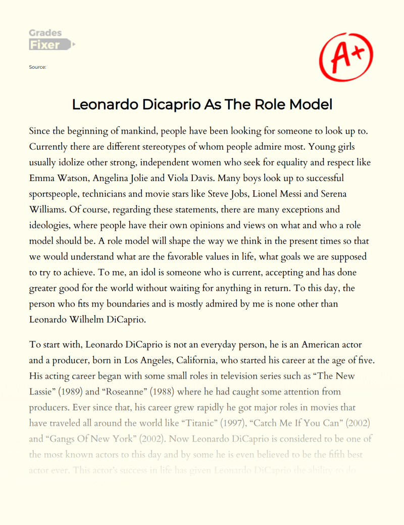 Leonardo Dicaprio as The Role Model Essay