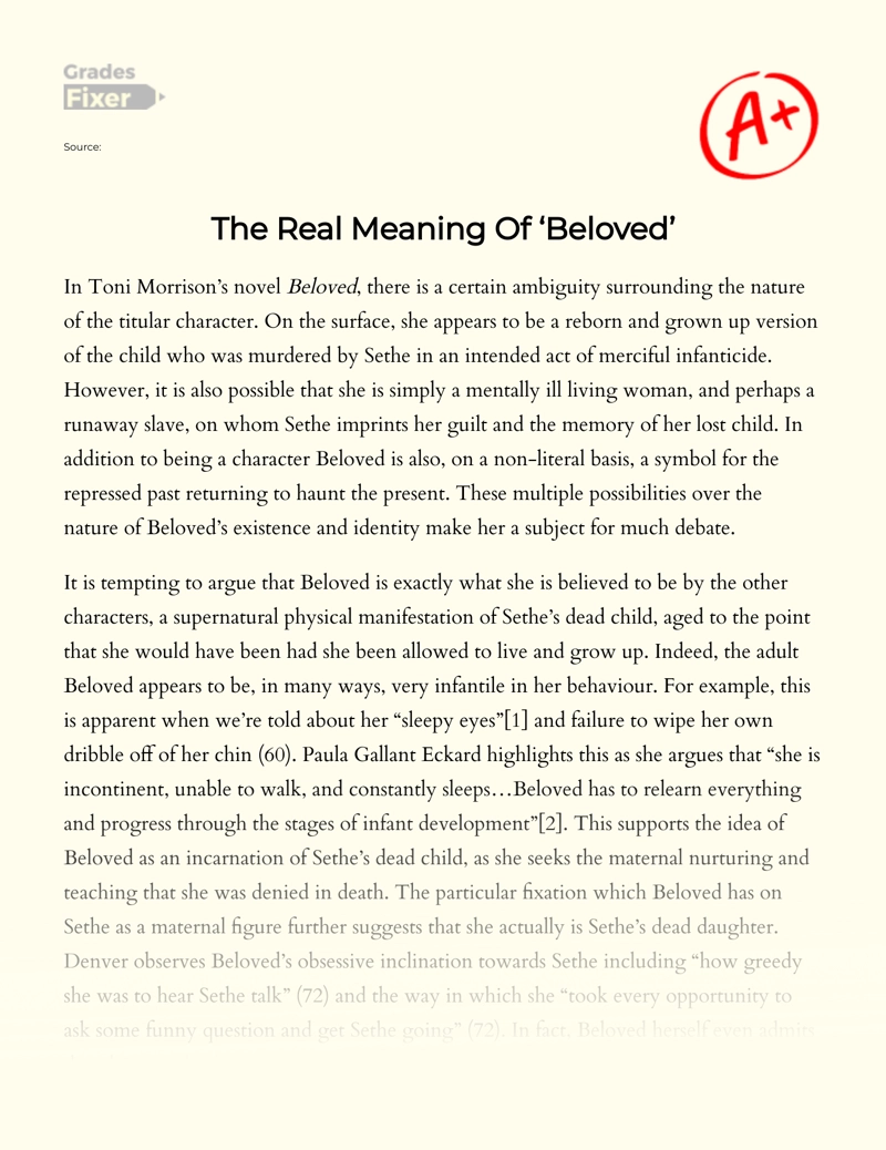 The Real Meaning of ‘beloved’ Essay