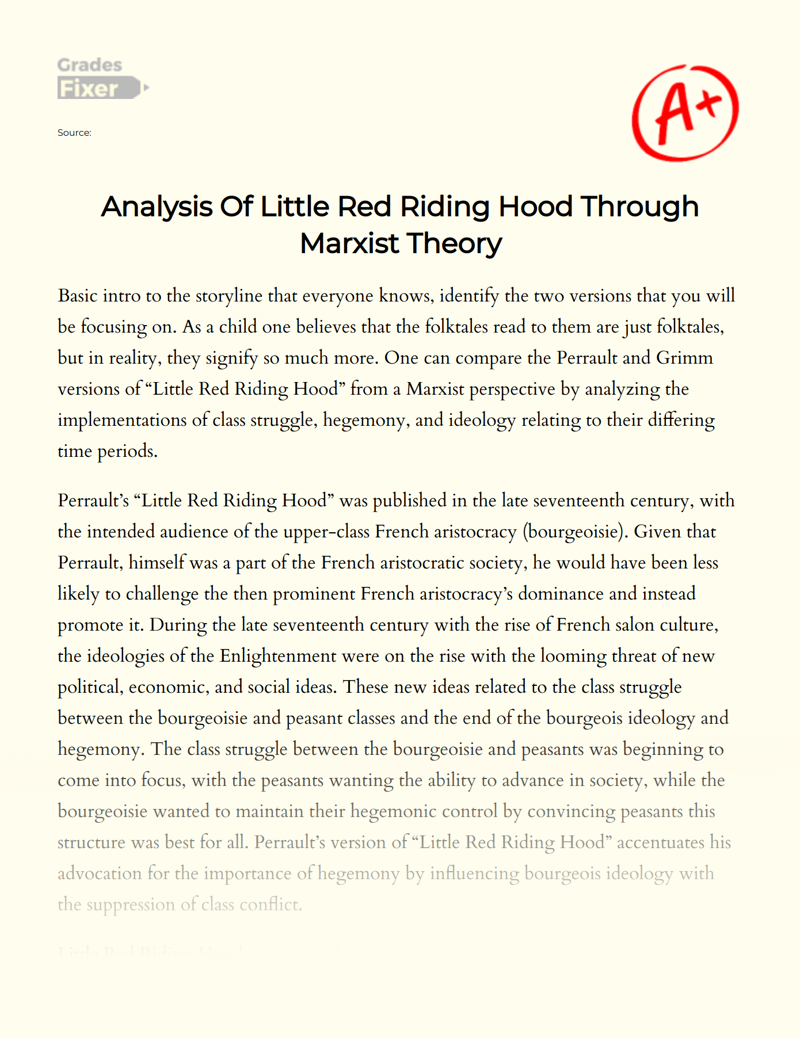 Analysis of Little Red Riding Hood Through Marxist Theory Essay