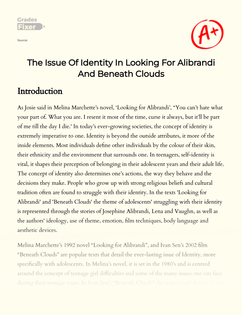 The Issue of Identity in Looking for Alibrandi and Beneath Clouds Essay