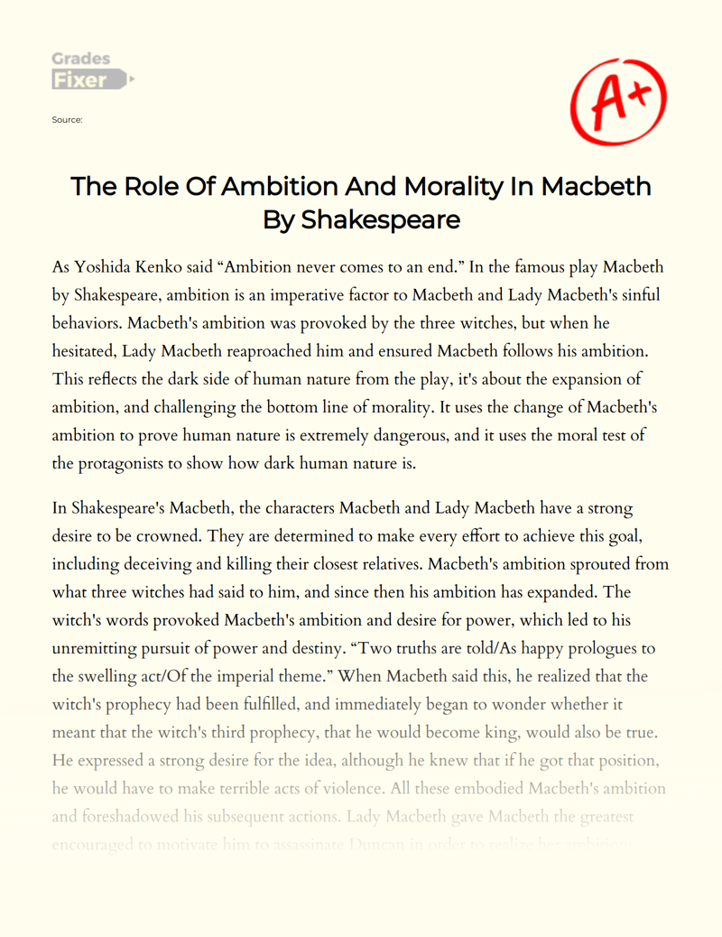 The Role of Ambition and Morality in Macbeth by Shakespeare Essay