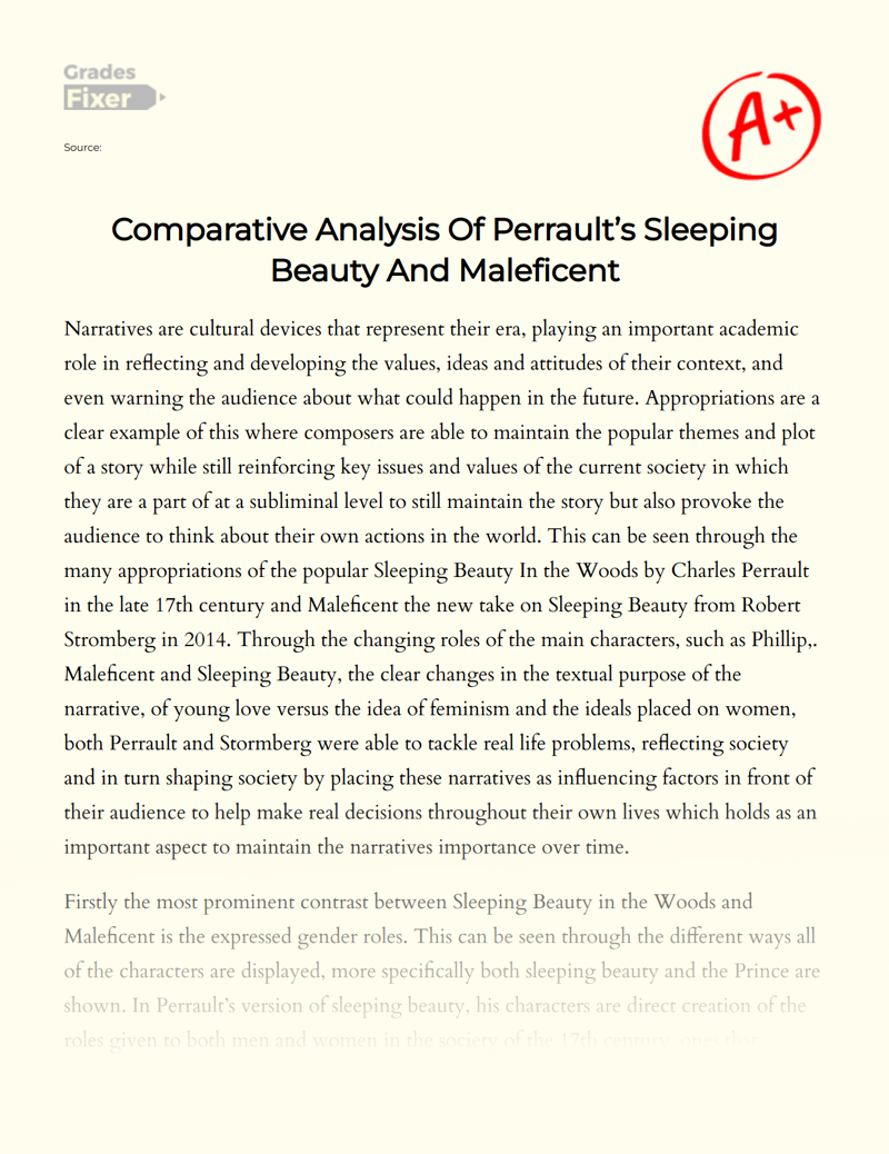 Comparative Analysis of Perrault’s Sleeping Beauty and Maleficent Essay