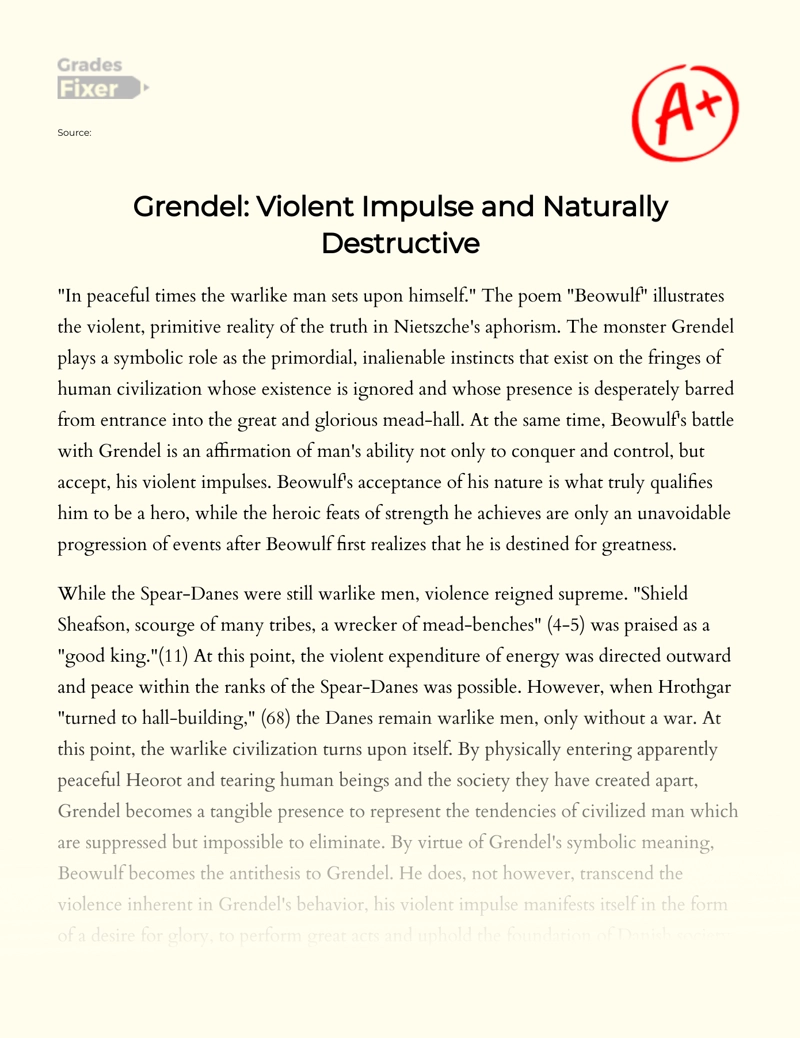 Grendel: Violent Impulse and Naturally Destructive Essay
