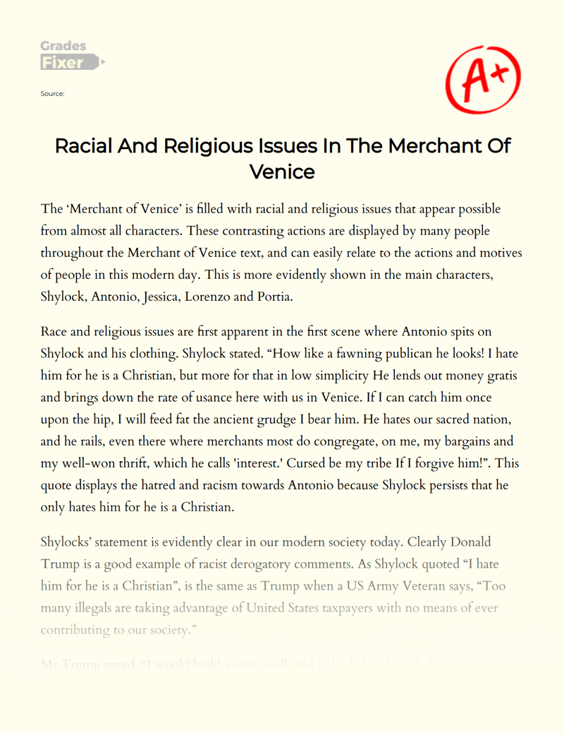 Racial and Religious Issues in The Merchant of Venice Essay