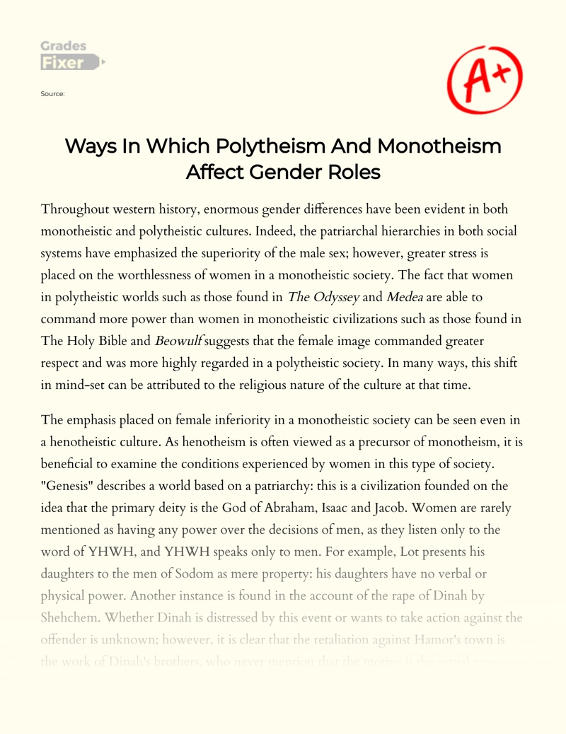 Ways in Which Polytheism and Monotheism Affect Gender Roles Essay