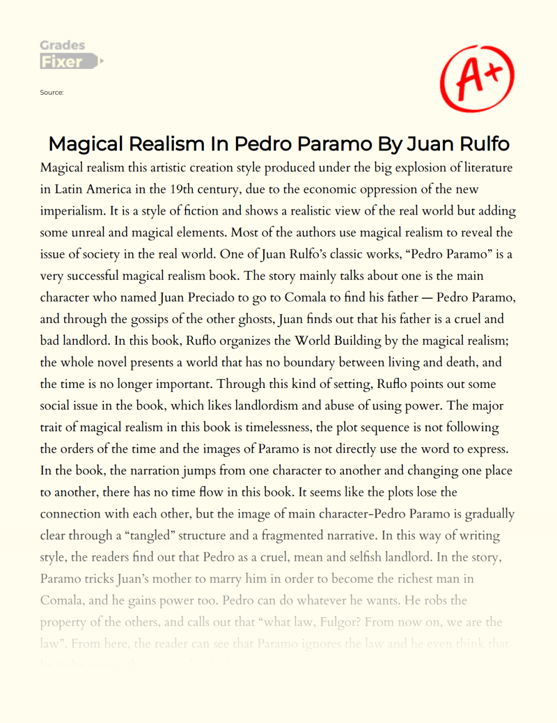 Magical Realism in Pedro Paramo by Juan Rulfo Essay