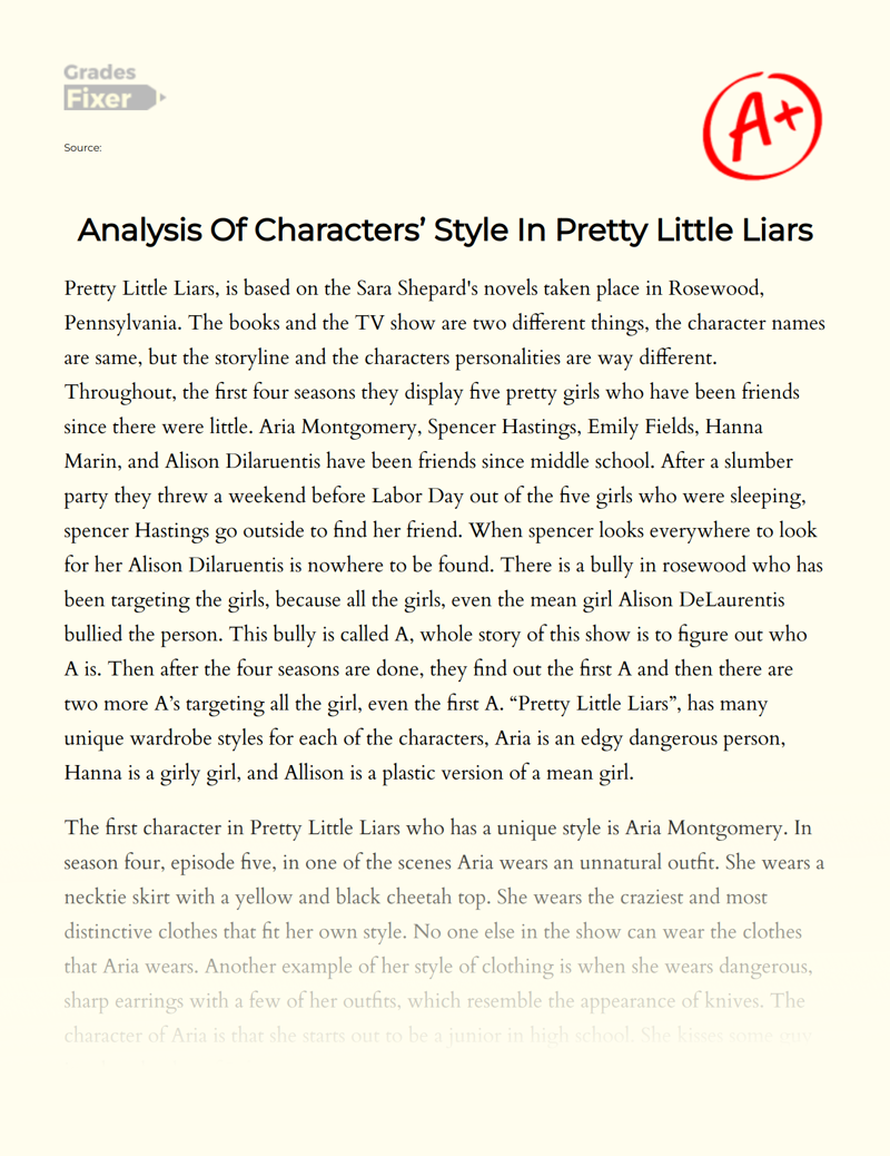 Analysis of Characters’ Style in Pretty Little Liars Essay