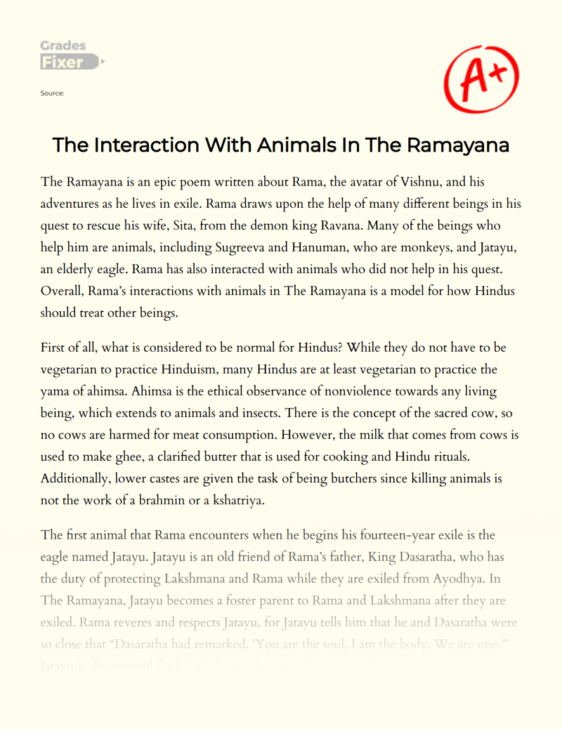 The Interaction with Animals in The Ramayana Essay