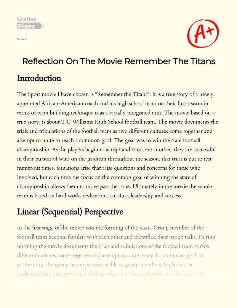 Reflection on The Movie Remember The Titans Essay