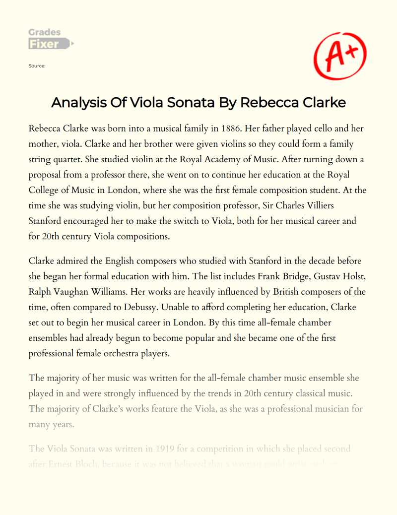 Analysis of Viola Sonata by Rebecca Clarke Essay