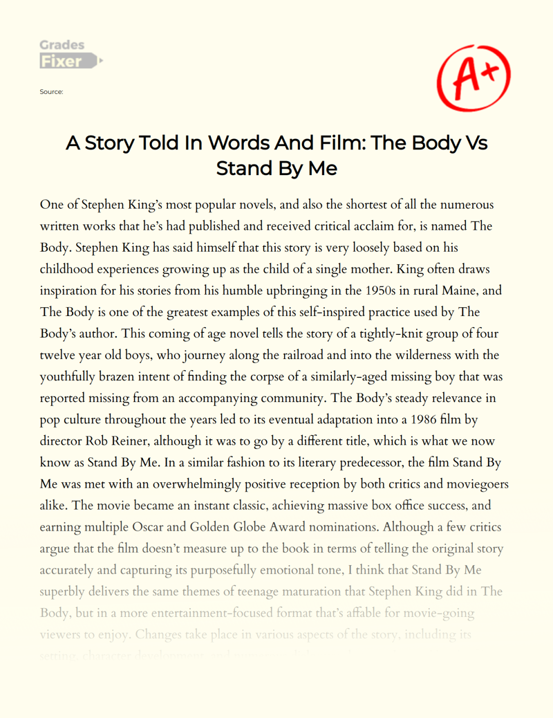 A Story Told in Words and Film: The Body Vs Stand by Me Essay