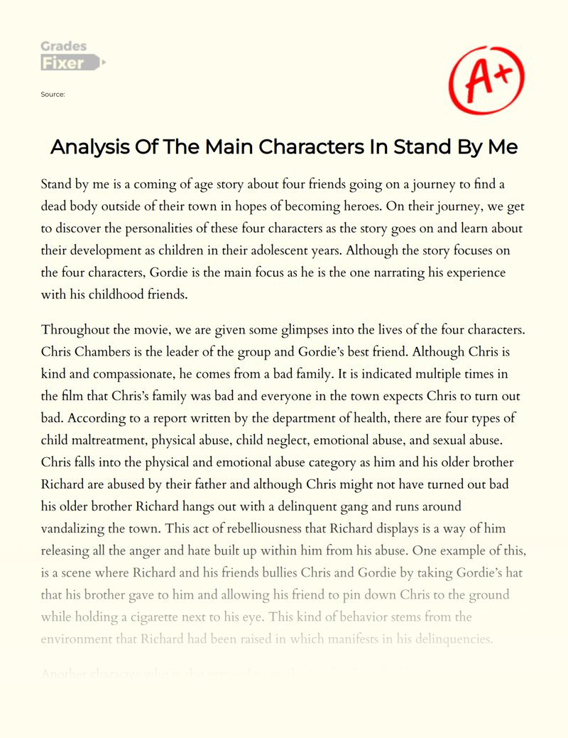 Analysis of The Main Characters in Stand by Me Essay