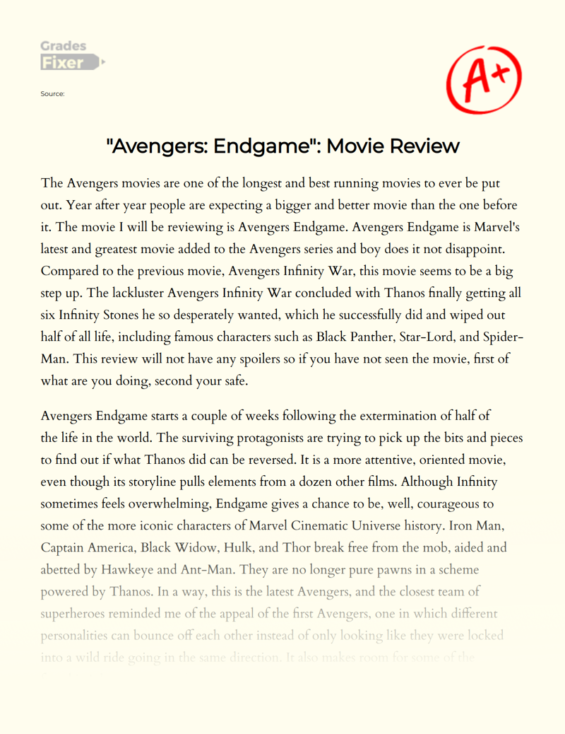 "Avengers: Endgame": Movie Review Essay