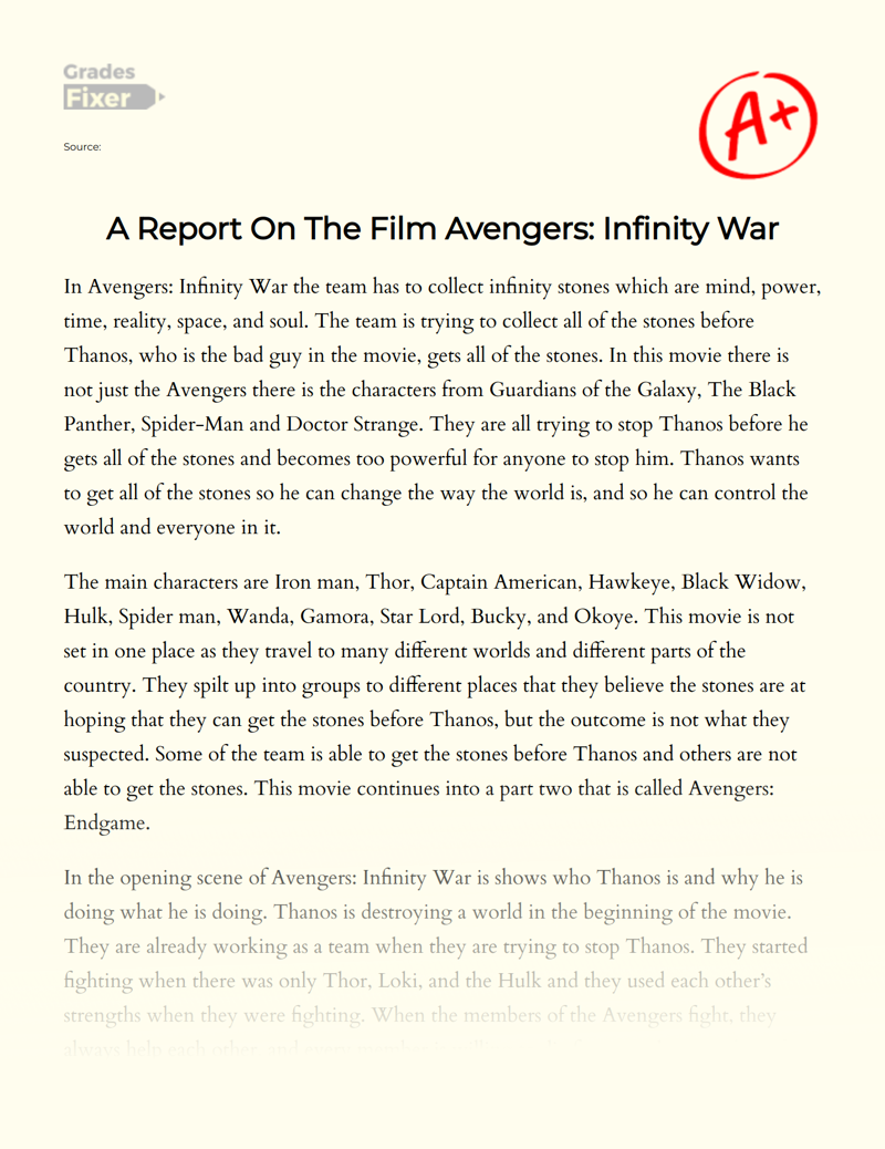A Report on The Film Avengers: Infinity War Essay