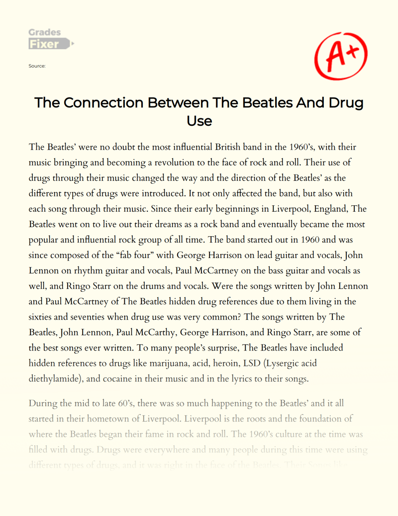 The Connection Between The Beatles and Drug Use Essay