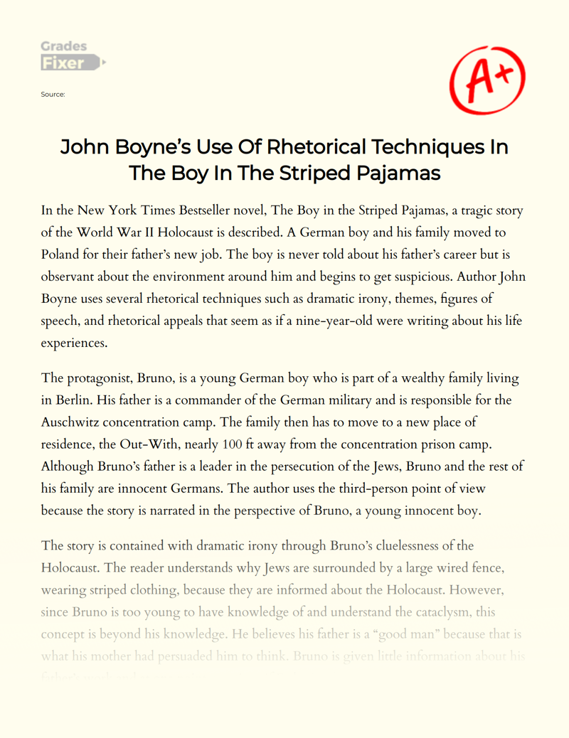 John Boyne’s Use of Rhetorical Techniques in The Boy in The Striped Pajamas Essay