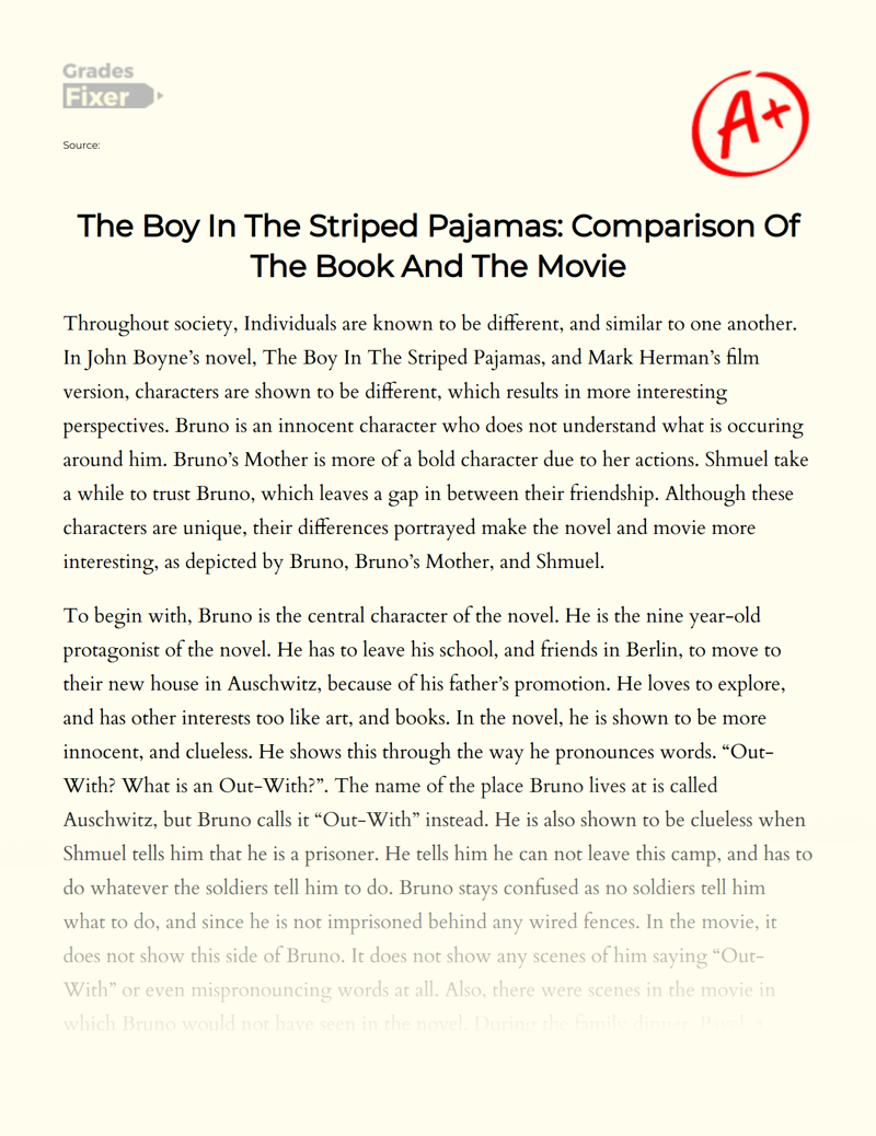 Compare and Contrast: The Boy in The Striped Pajamas Movie and Book Essay