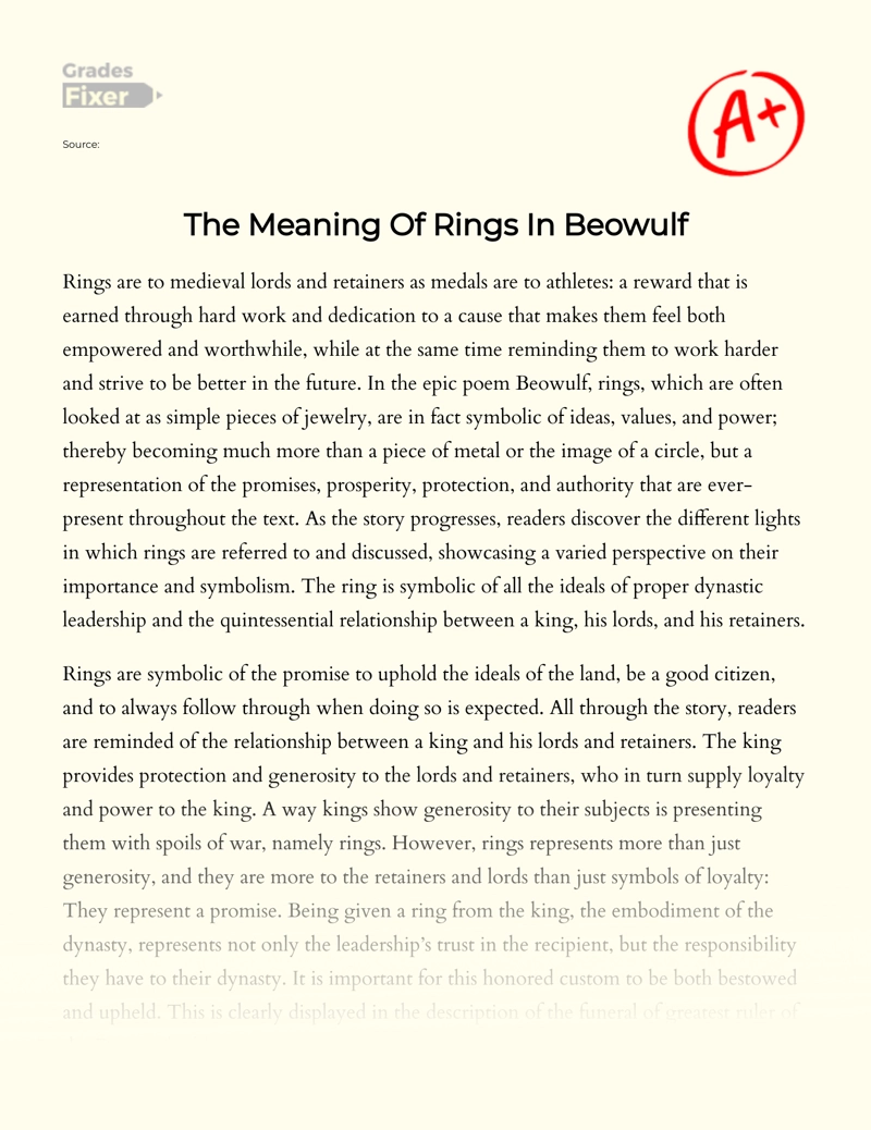 The Meaning of Rings in Beowulf Essay