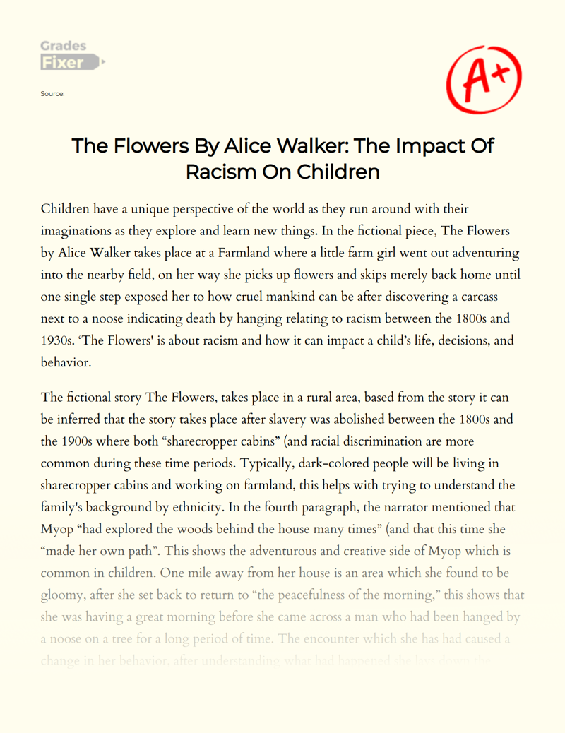Skrive ud Kalkun fossil The Flowers By Alice Walker: The Impact Of Racism On Children: [Essay  Example], 684 words GradesFixer