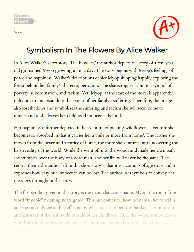 Optage Klage kasseapparat Symbolism In The Flowers By Alice Walker: [Essay Example], 803 words  GradesFixer