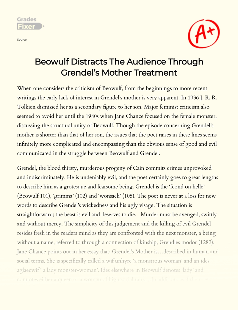 The Role of Grendel’s Mother in Beowulf essay