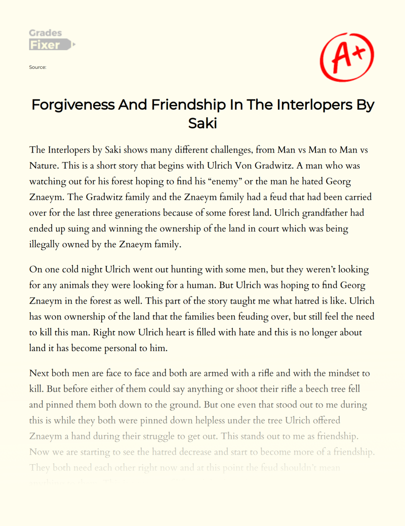 Forgiveness and Friendship in The Interlopers by Saki Essay
