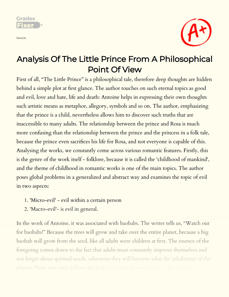 Analysis of The Little Prince from a Philosophical Point of View Essay
