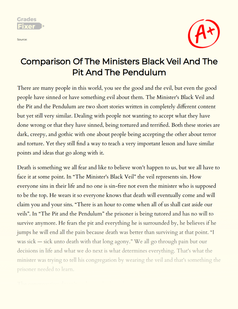 Common Themes in "The Minister's Black Veil" and "The Pit and The Pendulum" Essay