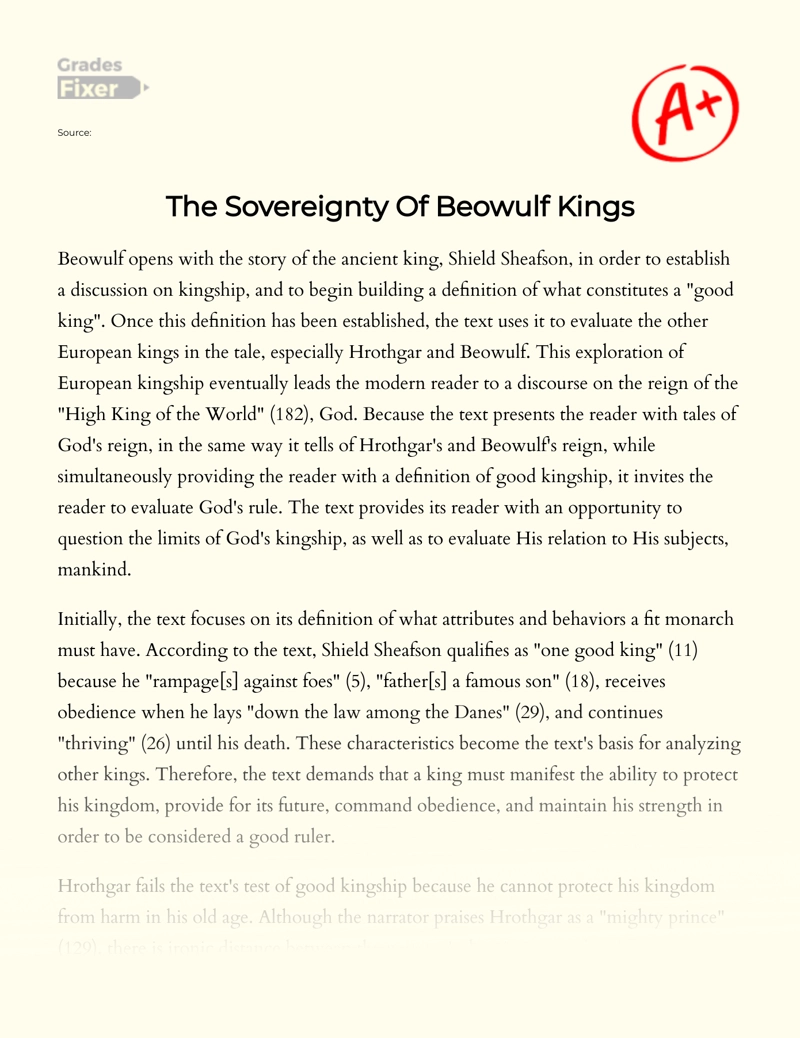 Exploration of Good Kingship in Beowulf Essay