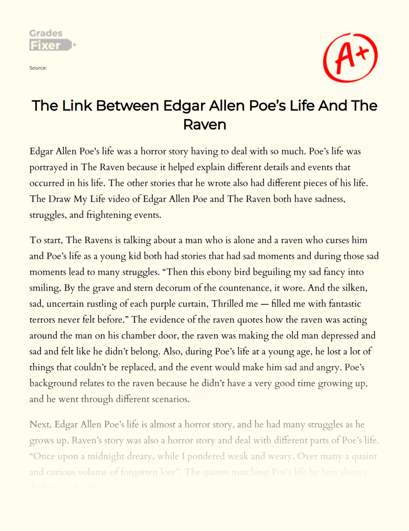 The Link Between Edgar Allen Poe’s Life and The Raven Essay