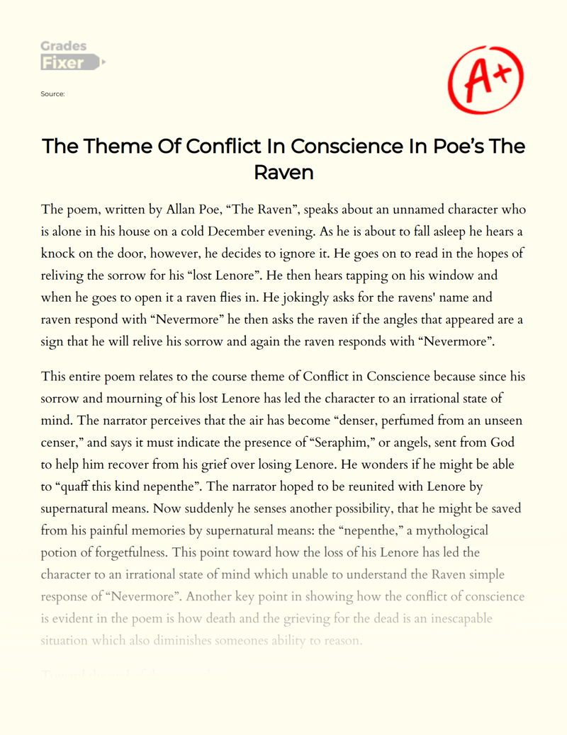 The Theme of Conflict in Conscience in Poe’s The Raven Essay