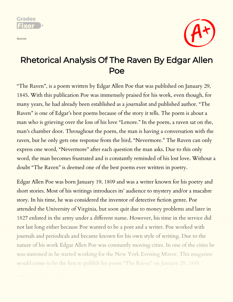 Rhetorical Analysis of The Raven by Edgar Allen Poe Essay