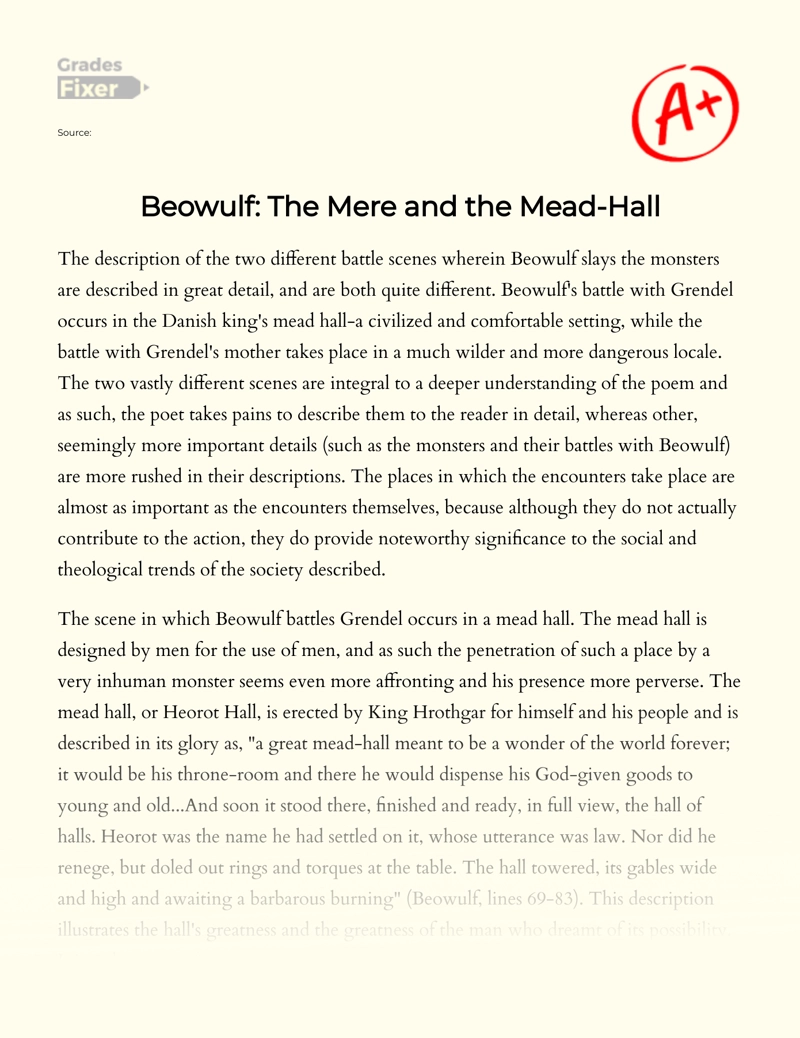 Beowulf: The Mere and The Mead-hall essay