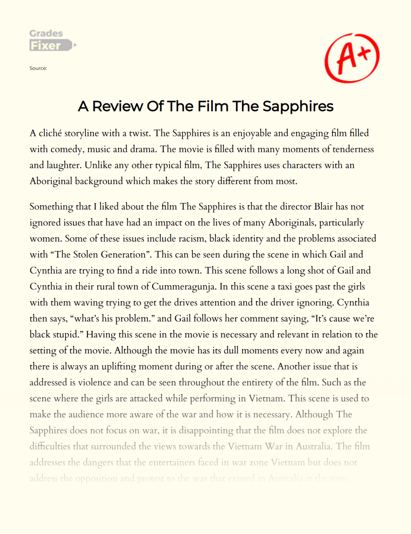 A Review of The Film The Sapphires Essay