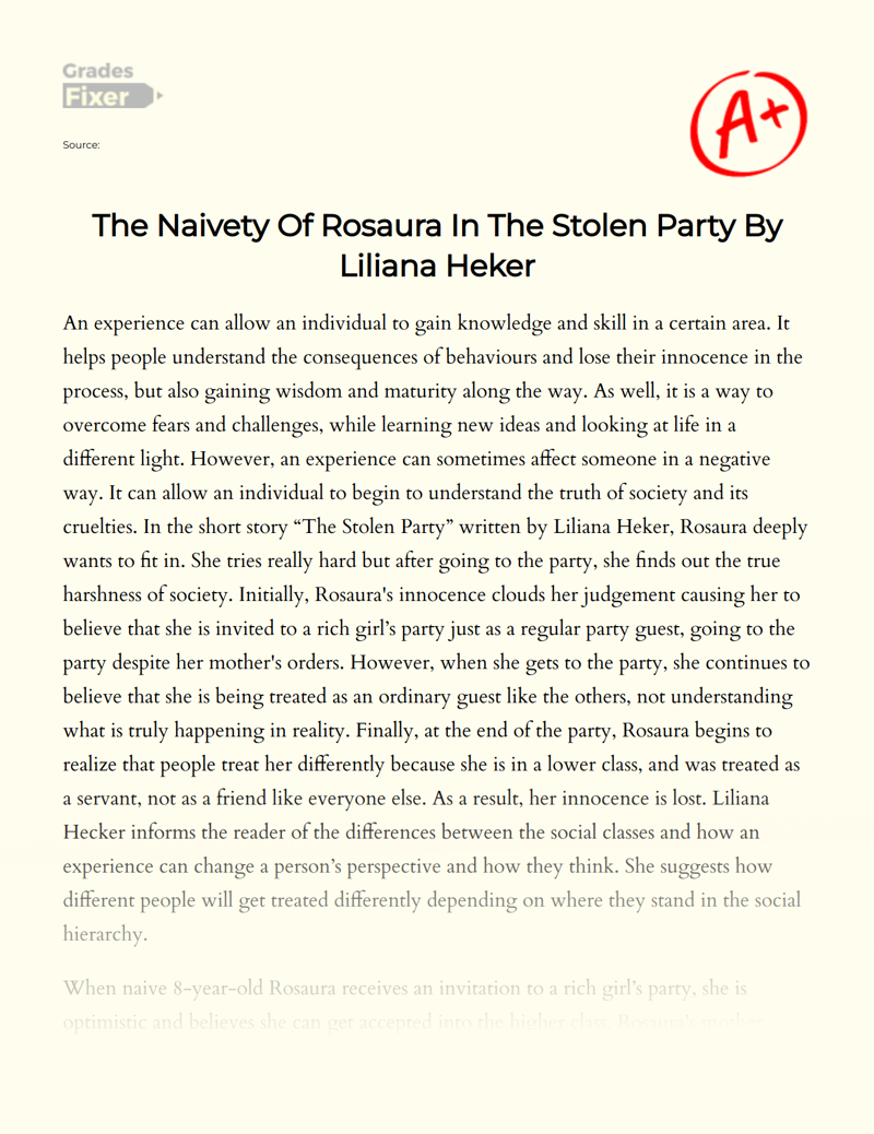 The Naivety of Rosaura in The Stolen Party by Liliana Heker Essay