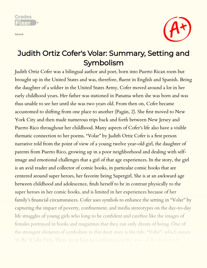 Judith Ortiz Cofer's Volar: Summary, Setting and Symbolism Essay