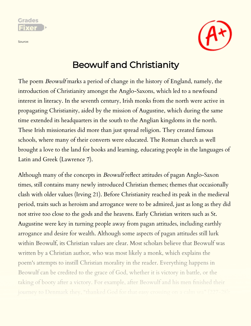 Реферат: Beowulf As A ChristLike Figure Essay Research
