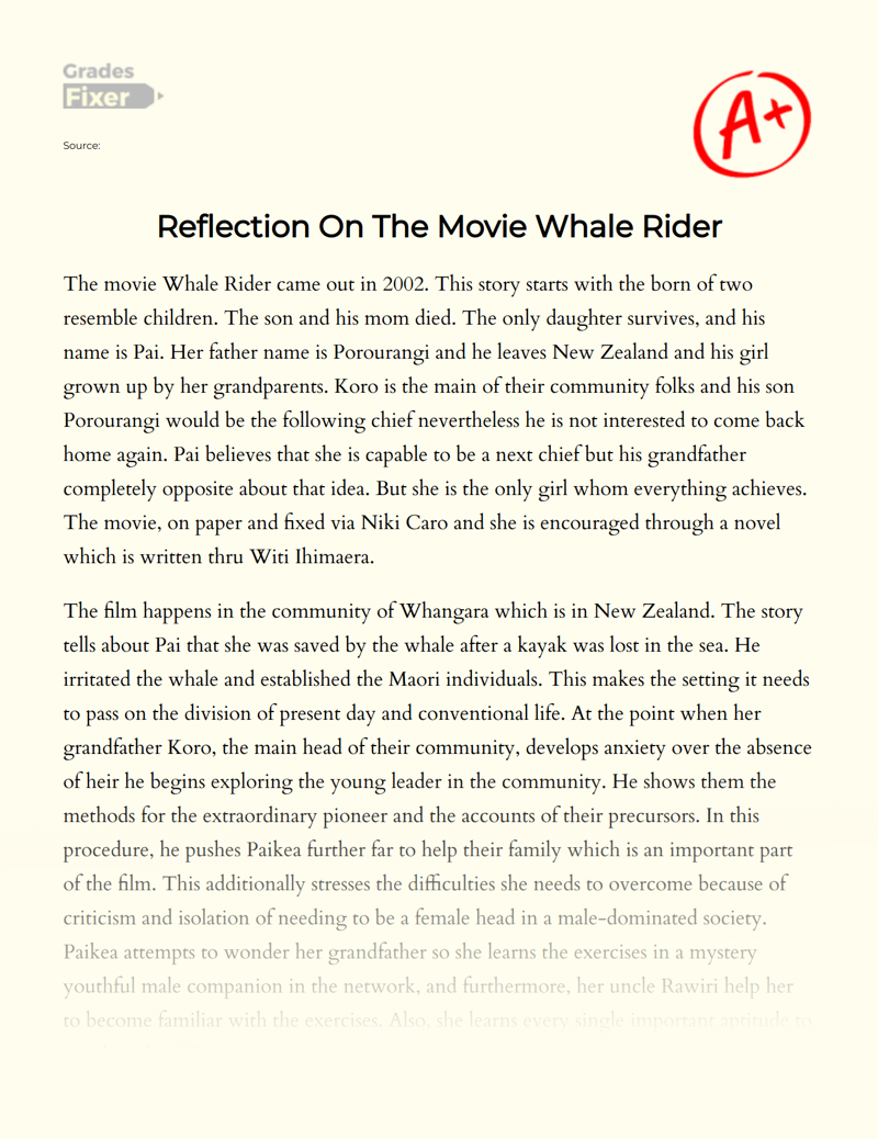 Reflection on The Movie Whale Rider Essay