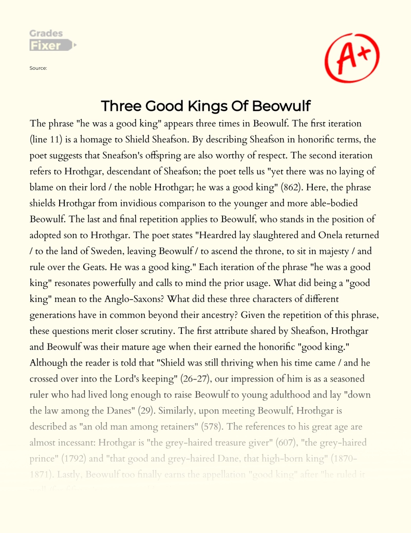 Three Good Kings of Beowulf essay