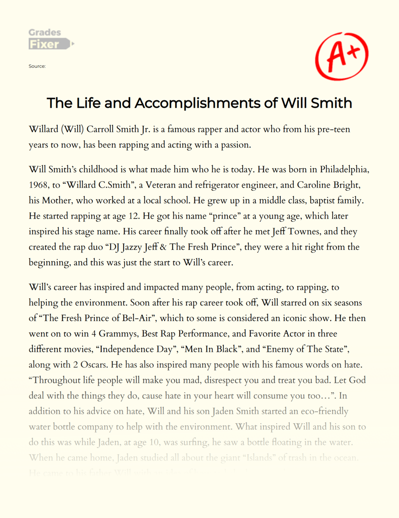 The Life and Accomplishments of Will Smith Essay