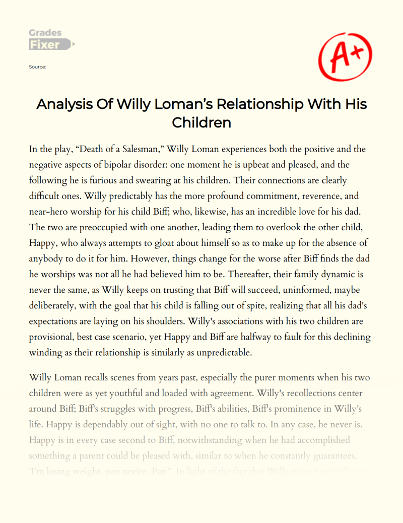 Analysis of Willy Loman’s Relationship with His Children Essay