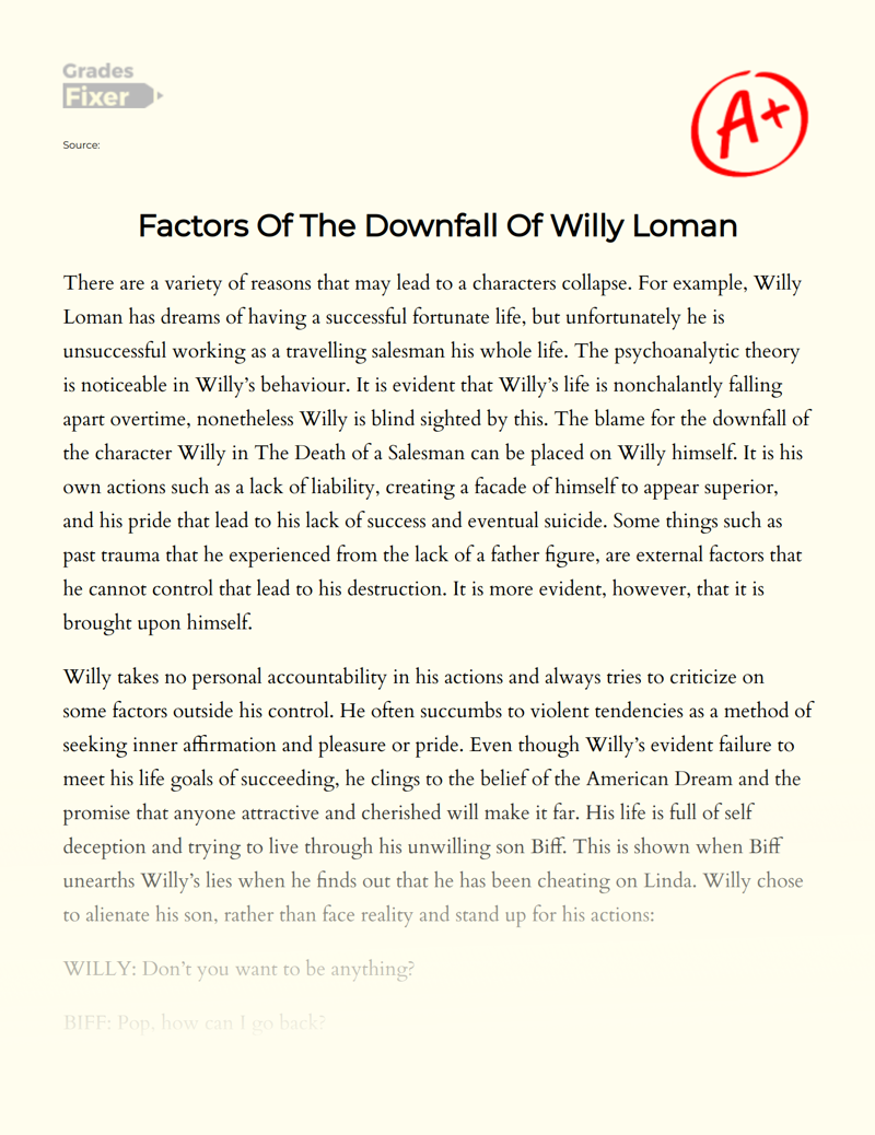 Factors of The Downfall of Willy Loman Essay