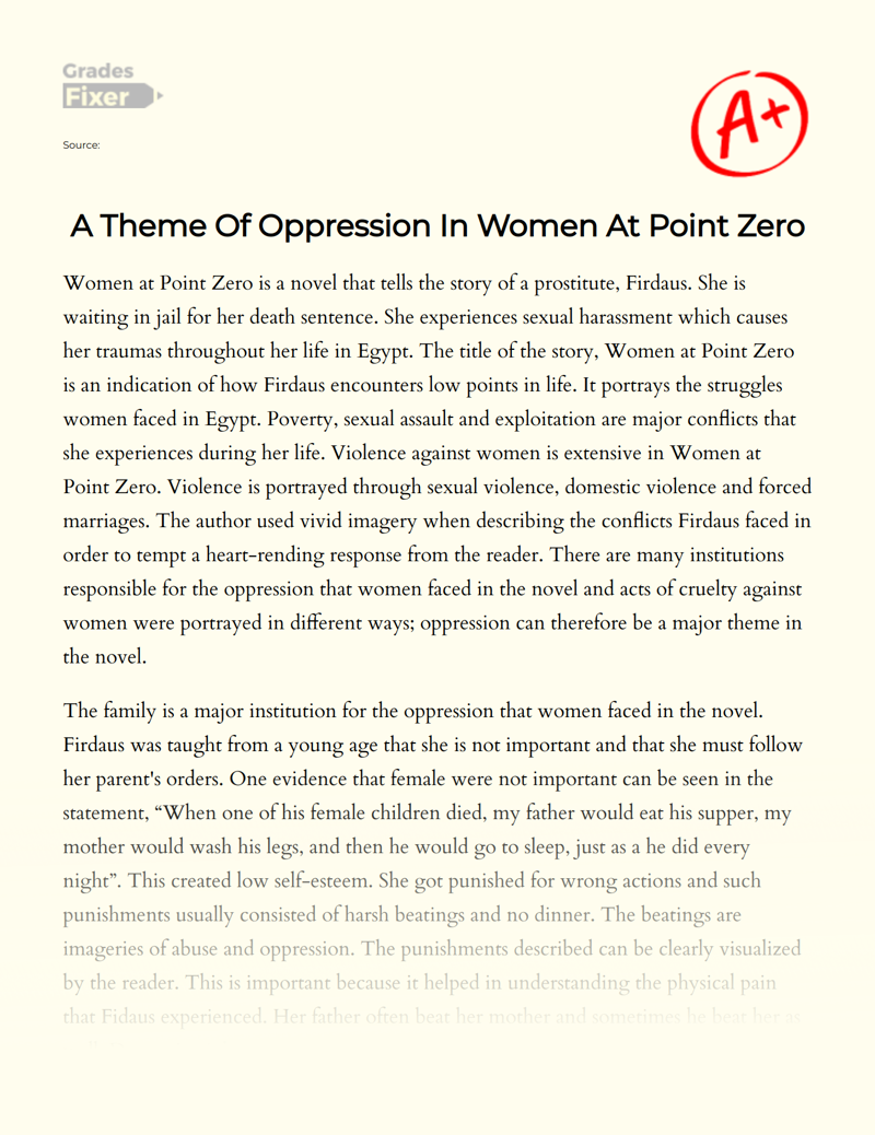 A Theme of Oppression in Women at Point Zero Essay